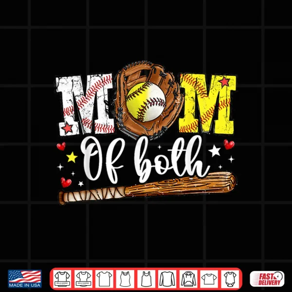 Design Mom Of Both Game Day Baseball Softball Mothers Day 2025 Shirt