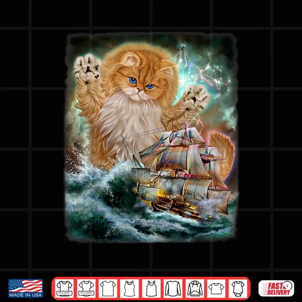 Design Monster Persian Cat as Kraken Attack a War Ship at High Seas Shirt