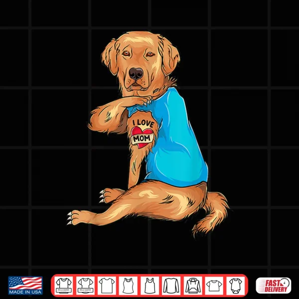 Design Mothers Day Tattoo I Love Mom Golden Retriever Tattooed Shirt