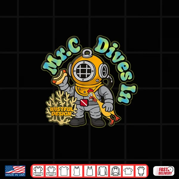 Design Mr. C Dives in Hot Dog Rubber Chicken Coral Shirt 1