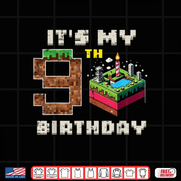 Design My 9th Birthday Pixel Game 9 Cake Video Gamer Boys Kid Youth Shirt