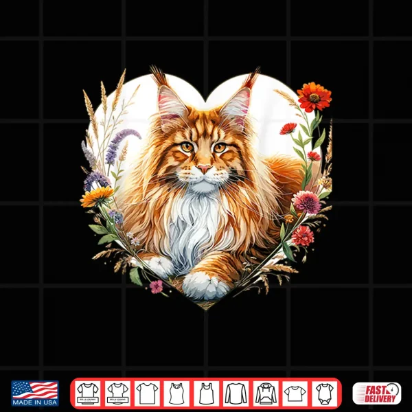 Design My Cat Is My Valentine Cute Orange Maine Coon Cat In A Heart Shirt