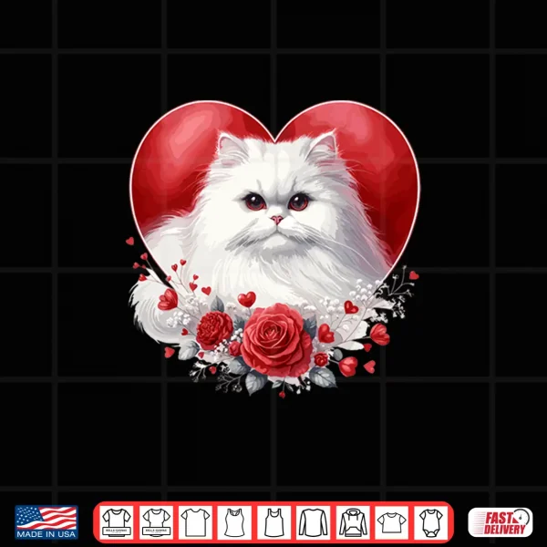 Design My Cat Is My Valentine Cute White Persian Cat in a Heart Shirt