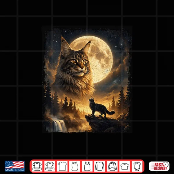 Design Mystical Maine Coon Cat Spirit Howling at The Moon Nature Shirt