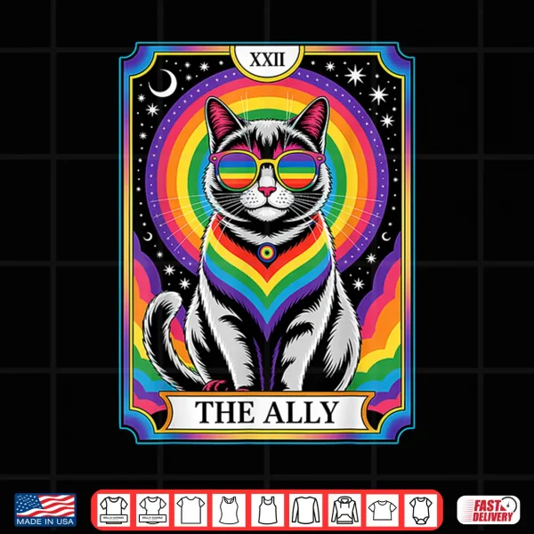 Design Mystical Tarot Rainbow Cat The Ally LGBTQ Pride Gay Support Shirt