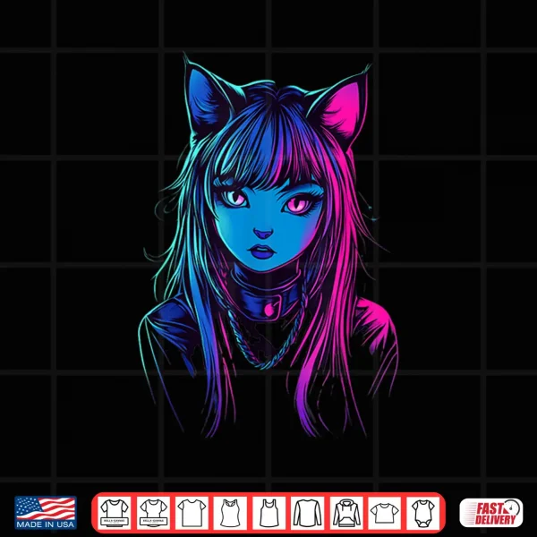 Design Neon Anime Cat Girl Furry Style Art for Teens Kawaii Cosplay Shirt