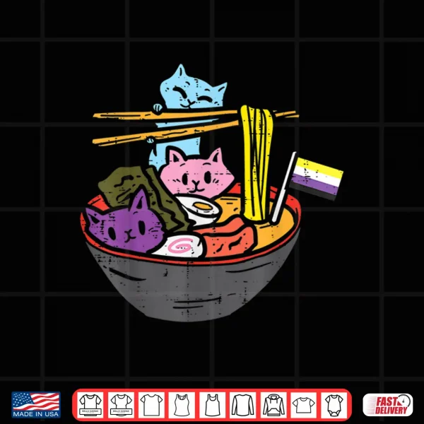 Design Non Binary Flag Cats Ramen Anime NB Pride Month LGBTQ Ally Shirt
