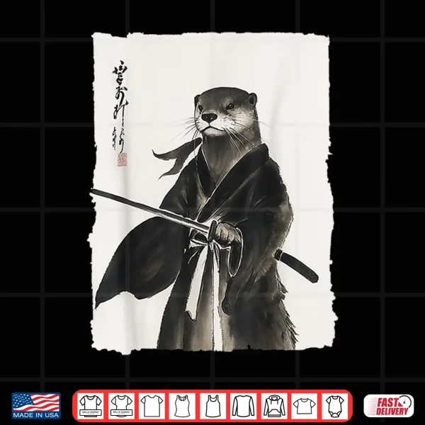 Design Otter Samurai Janpanese Vintage Warrior Art Anime Graphic Shirt