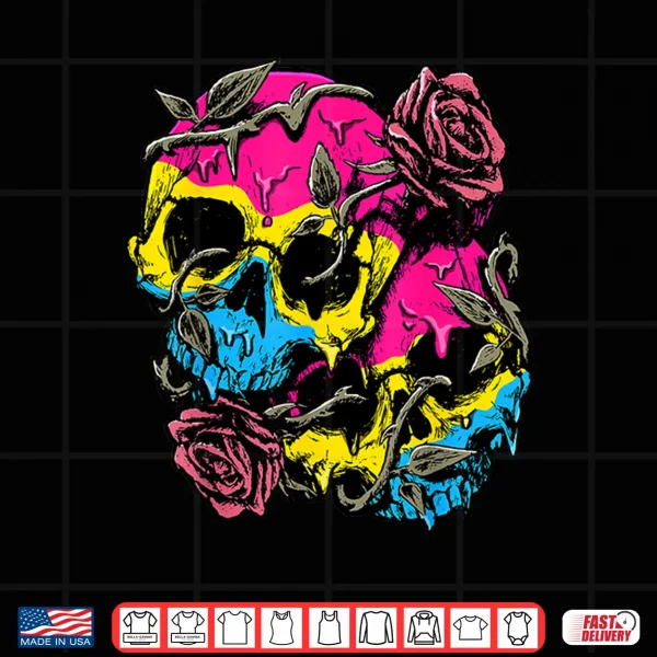 Design Pansexual Pride Pan Flag Skull Roses Subtle LGBTQ Shirt