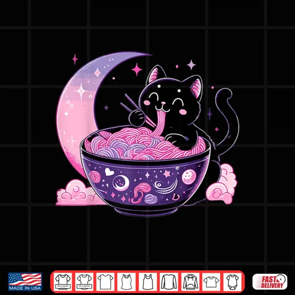 Design Pastel Goth Aesthetic Kawaii Cat Eating Ramen Noodles Shirt