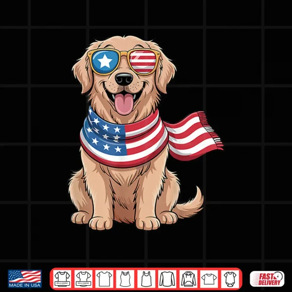 Design Patriotic Golden Retriever Dog American Flag 4Th Of July Shirt