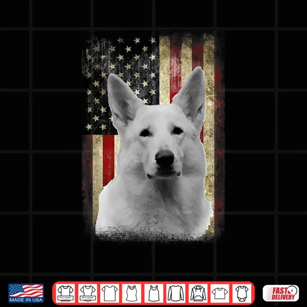 Design Patriotic White German Shepherd Flag American USA Dog Lover Shirt