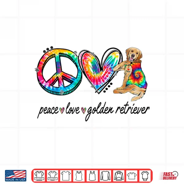 Design Peace Love Golden Retriever Tie Dye Rainbow Dog Lover Shirt