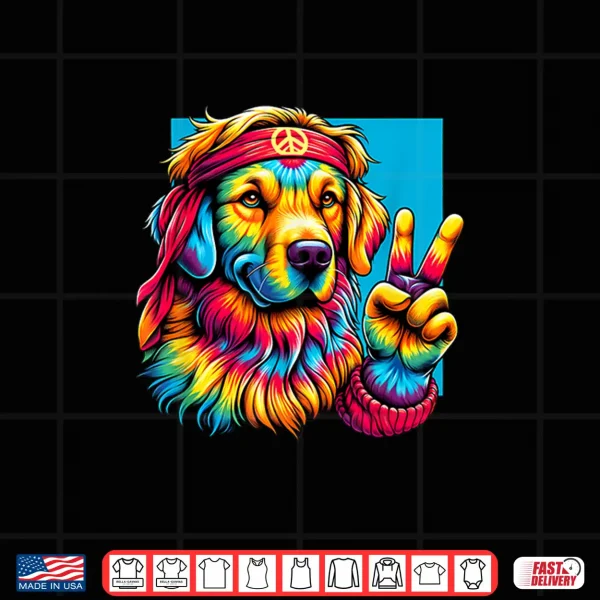 Design Peace Sign Tie Dye Golden Retriever Dog Shirt