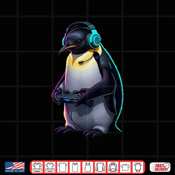 Design Penguin Gaming Animal Video Games Funny Penguin Shirt