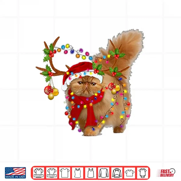 Design Persian Cat Gorgeous Reindeer Christmas Tree Light Xmas Shirt