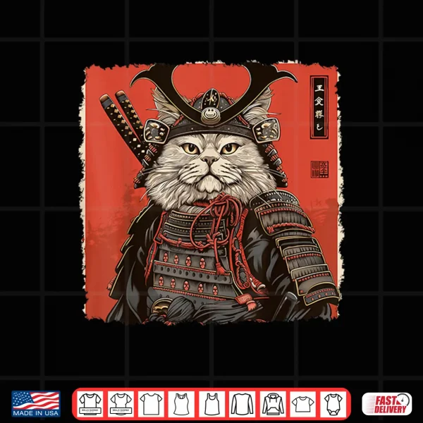 Design Persian Cat Japanese Art Samurai Ukiyo e Vintage Shirt