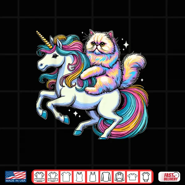 Design Persian Cat Riding Unicorn Magical Adventure Shirt