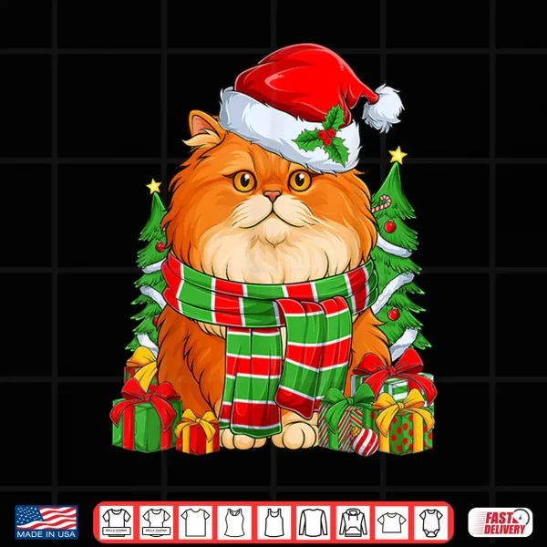 Design Persian Cat Santa Hat Merry Christmas Pajamas Xmas Kids Shirt
