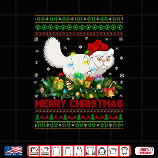 Design Persian Cat Xmas Lights Santa Ugly Persian Cat Christmas Shirt