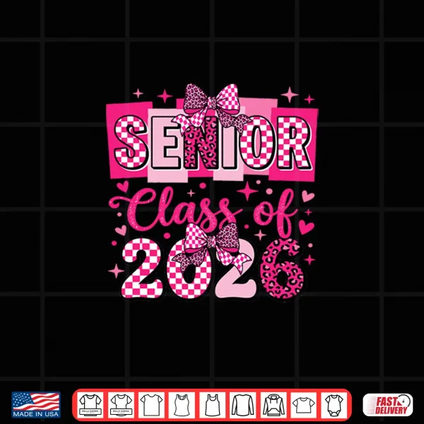 Design Pink Senior 2026 Class Of 2026 Leopard Coquette Bow Shirt