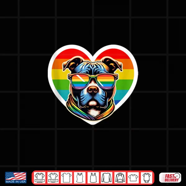 Design Pitbull Heart Pride LGBTQ Rainbow Gay Funny Dog Lovers Shirt