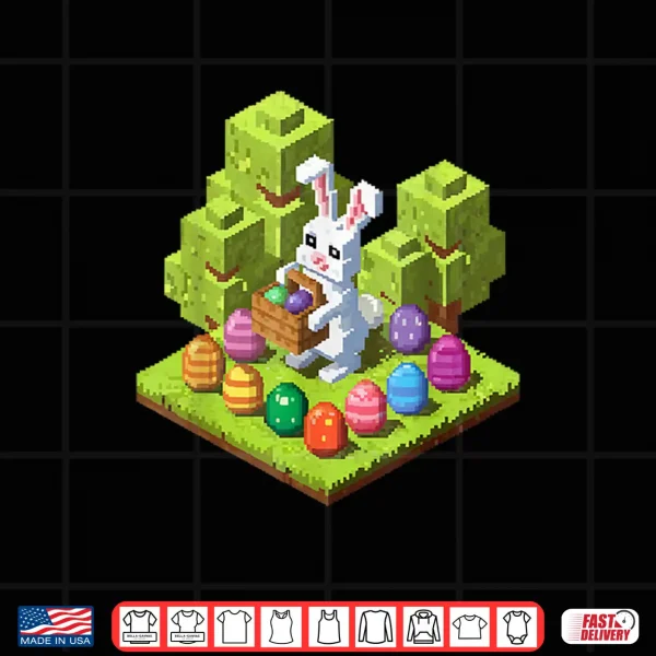 Design Pixel Easter Bunny Video Gamer Egg Hunting Fun Boy Kid Shirt