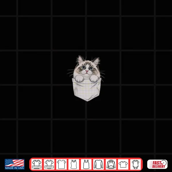 Design Pocket Peeking Cute Ragdoll Cat Drawing Art Design Shirt
