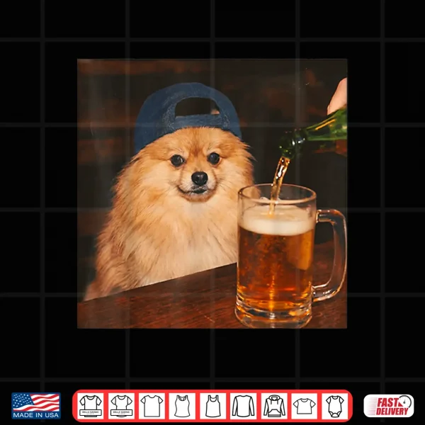 Design Pomeranian Drinking Beer Shirt Funny Fathers Day Dog Meme Shirt