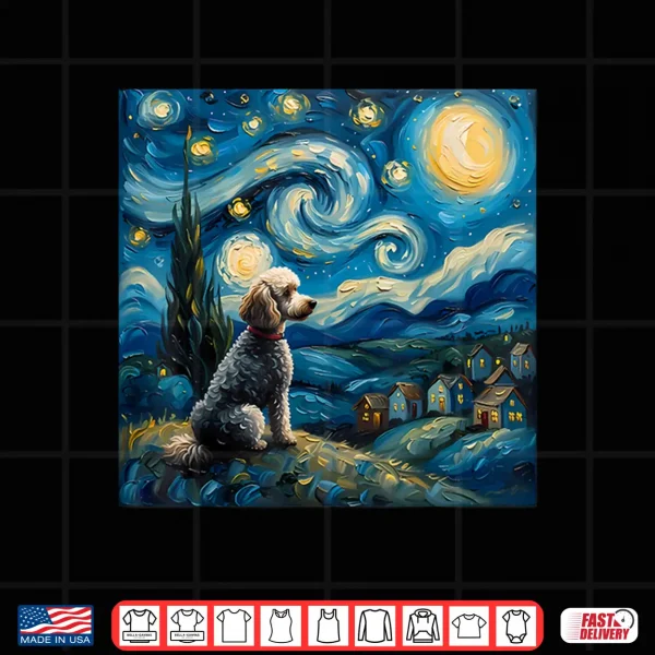 Design Poodle Dog Lovers The Starry Night Van Gogh Style Painting Shirt