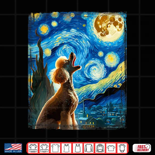 Design Poodle Dog Moonlit Canine Art Van Gogh Starry Night Poodle Shirt