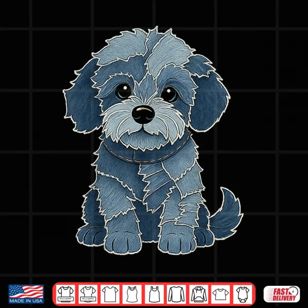 Design Poodle Patchwork Denim Shirt Women Cute Poodle Dog Mom Shirt