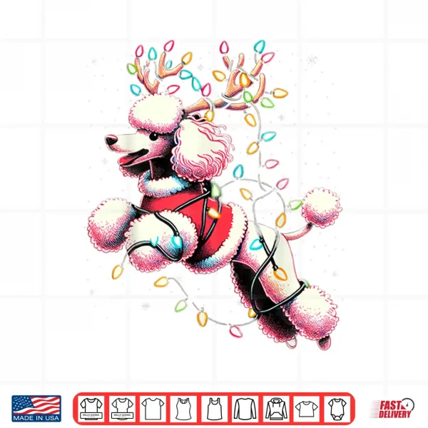 Design Poodle Santa Christmas Tree Lights Funny Ugly Pajama Women Shirt