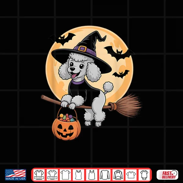 Design Poodle Witch Hat Pumpkin Halloween Costume Men Women Kids Shirt