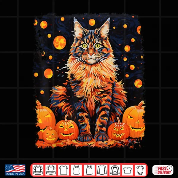 Design Pop Art Maine Coon Cat Pumpkin Halloween Shirt