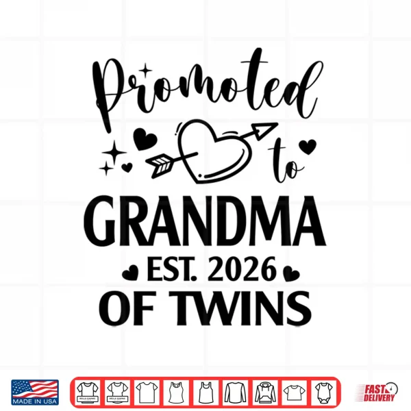Design Promoted to Grandma of Twins Est 2026 Gender Reveal Heart Shirt