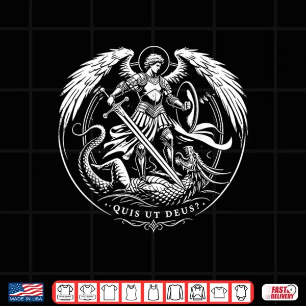 Quis Ut Deus St. Michael Defeating The Dragon Catholic Art Shirt 4 Design Quis Ut Deus St. Michael Defeating the Dragon Catholic Art Shirt