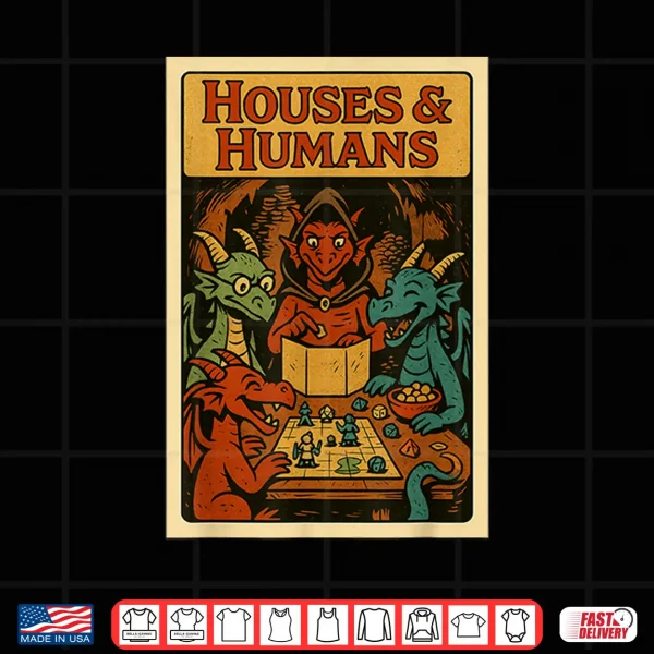 Design RPG Gamer Houses and Humans Dice Nerdy Geek Men Women Kids Shirt