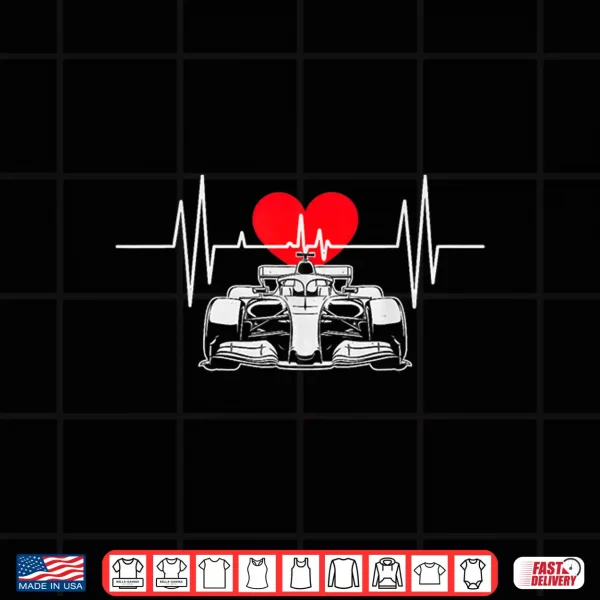 Design Race Car Heartbeat Heat Valentines Day Racing Kid Boy Men Shirt
