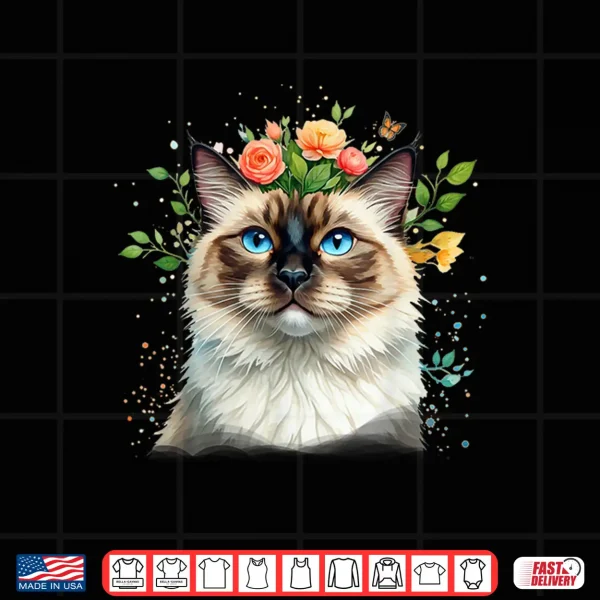 Design Ragdoll Blue Eyed Boho Chic Cat Flowers Nature Garden Pretty Shirt