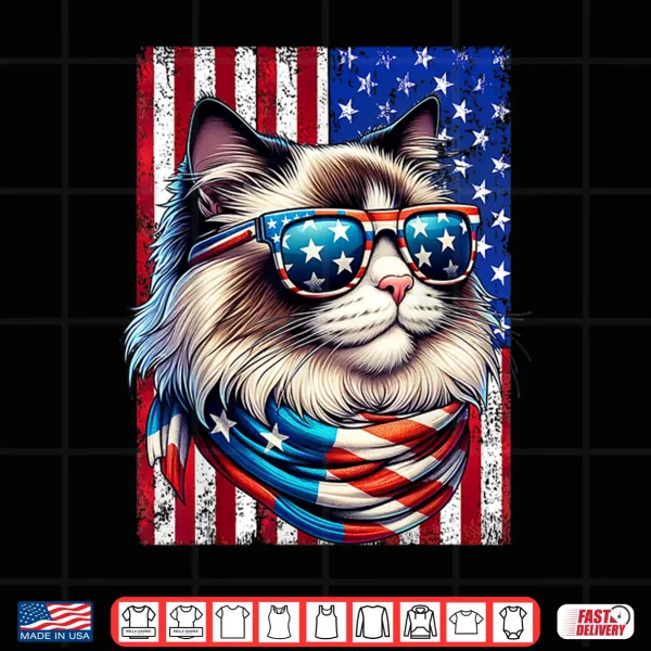 Design Ragdoll Cat American Flag USA Patriotic 4th of July Cat Shirt