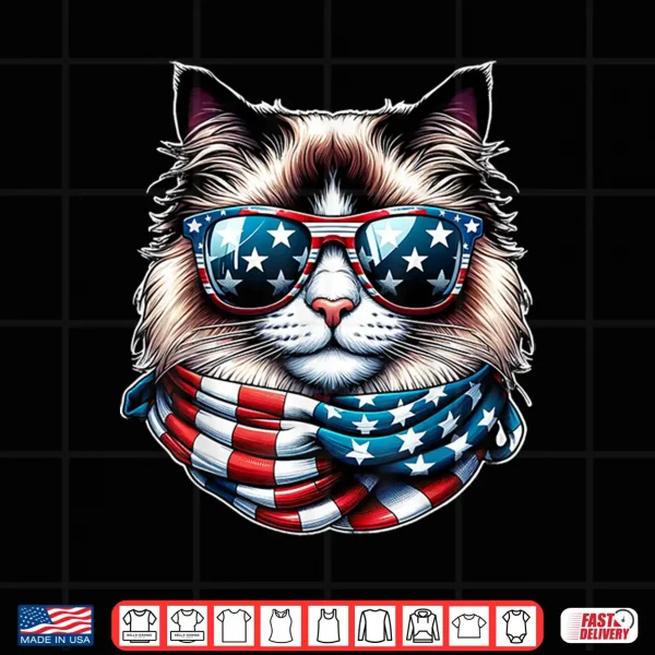 Design Ragdoll Cat American Flag USA Patriotic Cat 4th of July Shirt