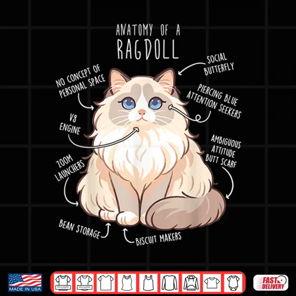 Design Ragdoll Cat Anatomy Funny Cute Pet Mom Dad Cream Bicolor Shirt