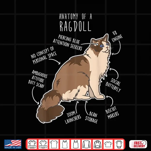 Design Ragdoll Cat Anatomy Funny Cute Pet Mom Dad Seal Bicolor Shirt