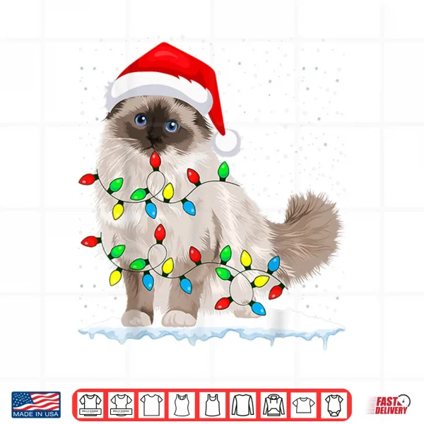 Design Ragdoll Cat Christmas Lights Xmas Cat Lover Shirt