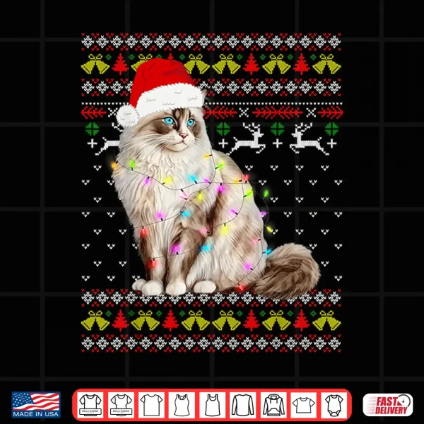 Design Ragdoll Cat Christmas Ugly Design Festive Lights Cat Lover Shirt