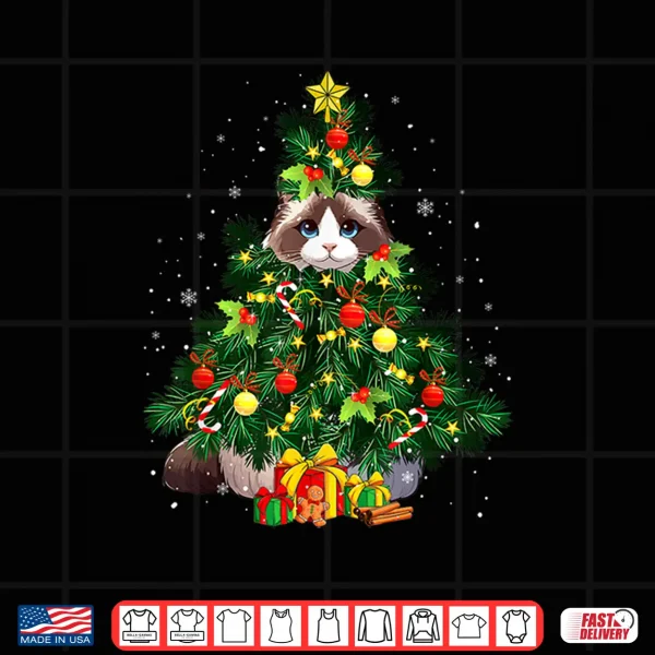 Design Ragdoll Cat Cosplay Xmas Tree Matching Owner Family Kids Shirt