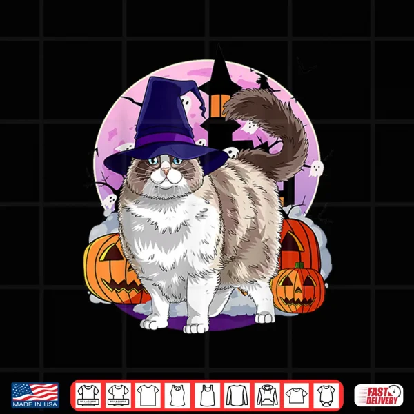 Design Ragdoll Cat Cute Halloween Witch Pumpkin Shirt