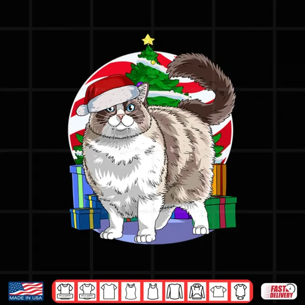 Design Ragdoll Cat Cute Santa Christmas Tree Decor Shirt