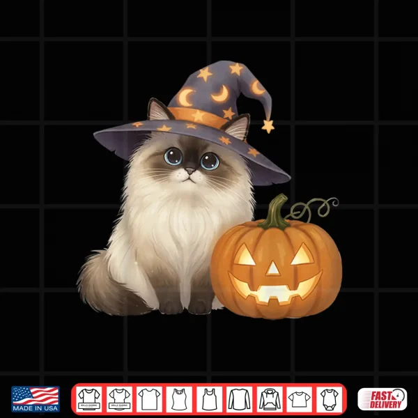 Design Ragdoll Cat Mom Halloween Witch with Pumpkin Cute Fall Shirt